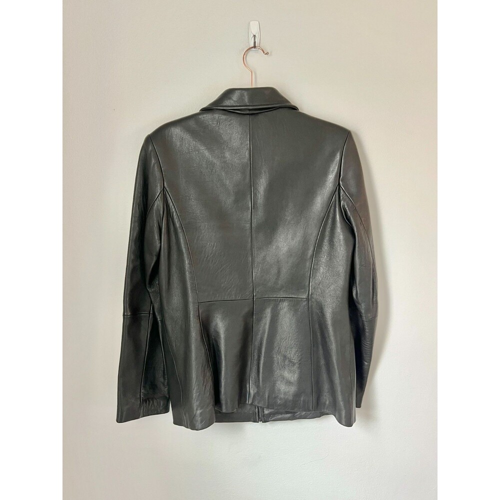 Jones New York Jacket Womens Medium Black Genuine Leather Zip Front Collared Vtg - Picture 2 of 16